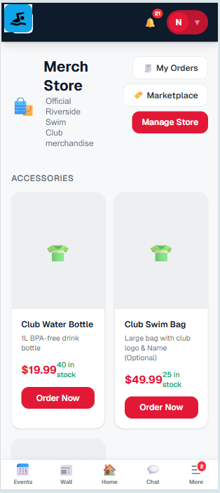 Squadino Merch store screen